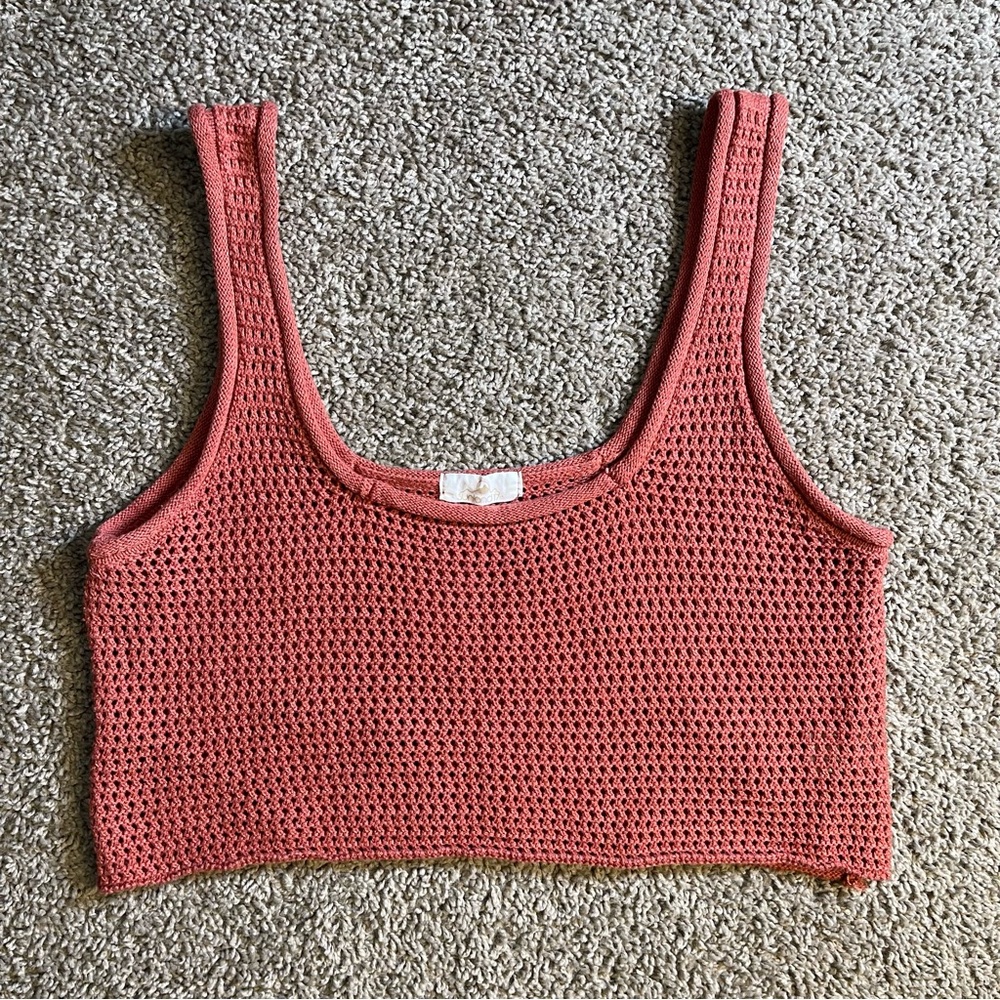 Sunland17 knit cropped women’s tank top large Boho fall hippie casual shirt mini